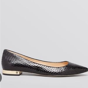 Black Tory Burch Bedford snake skin flats size 9 1/2